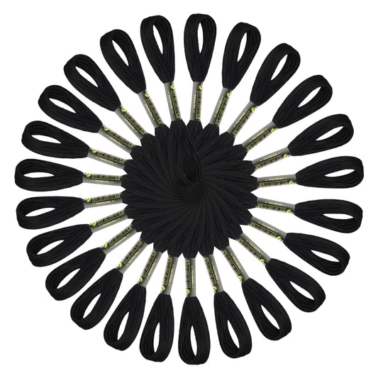Lusofie 24Pcs Black Embroidery Thread Polyester Cross Stitch Thread Embroidery Floss 6 Strands Thick Thread for Embroidery Bracelet Sewing(8m/26.24feet)