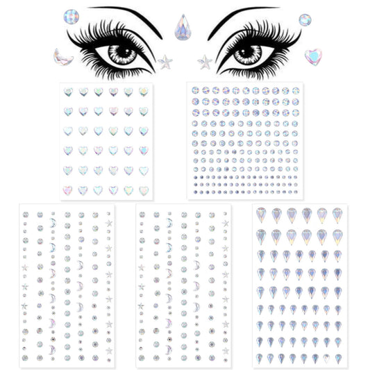 Face Gems Face Jewels Stickers 5 Sheets Face Rhinestones Stick on Sparkle Self Adhesive Eye Body Gems Hair Rhinestones Crystal for Women Fairy Makeup Decorations Rave Halloween