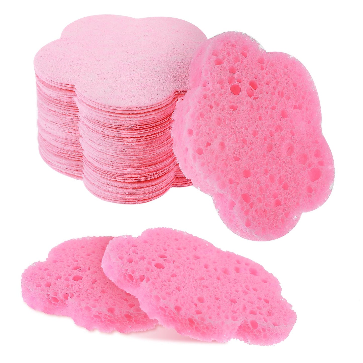 Telooco 50 Pieces Flower Shape Compressed Facial Sponges Disposable Expedient Travel Face Sponges for Cleansing Exfoliating Makeup Estheticians Spa(Pink)