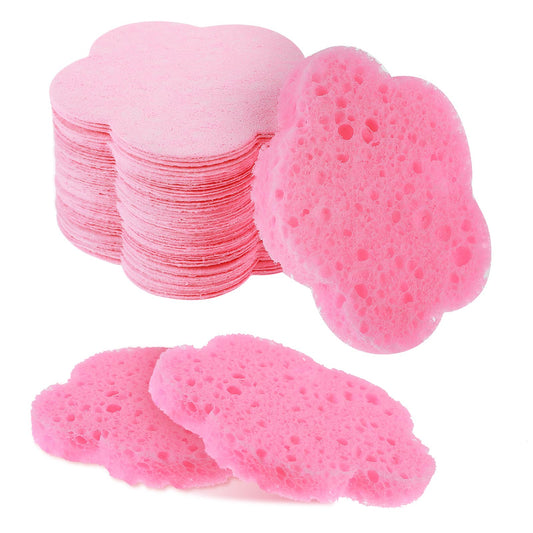 Telooco 50 Pieces Flower Shape Compressed Facial Sponges Disposable Expedient Travel Face Sponges for Cleansing Exfoliating Makeup Estheticians Spa(Pink)