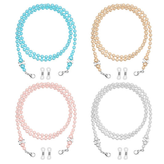 DIVINA VITAE 4 Pcs Pearl Glasses Chain Eye Glasses Holders Around Neck Beaded Eyeglass Chain Cord for Women Stylish Glasses Strap String Sunglasses Lanyard Chains