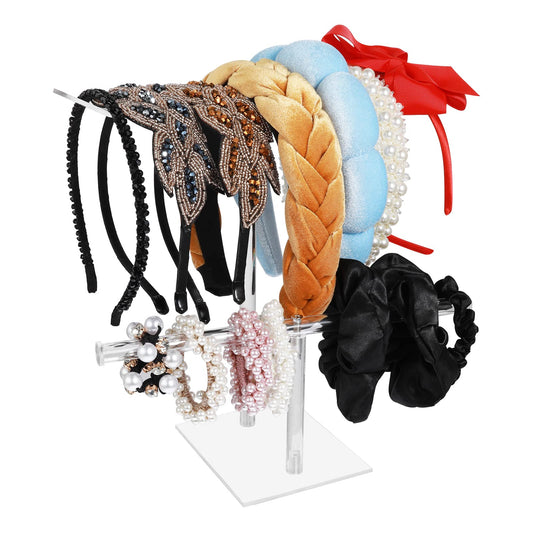 Acrylic Headband Holder 2-Tier Headband Organizer Clear Scrunchie Holder, Hair Tie Storage Hairband Hair Hoop Display Stand Hair Accessories Organizer for Girls and Women
