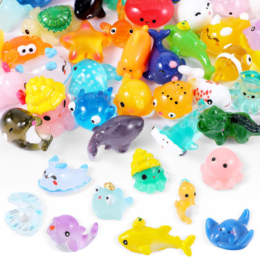 Telooco 38Pcs Mini Resin Sea Animals Ocean Tiny Figurines Bulk Assorted Resin Axolotl Fish Marine Miniature Plastic Animals Aquarium Ornaments Dollhouse Decorations for DIY Garden Landscape Accessory