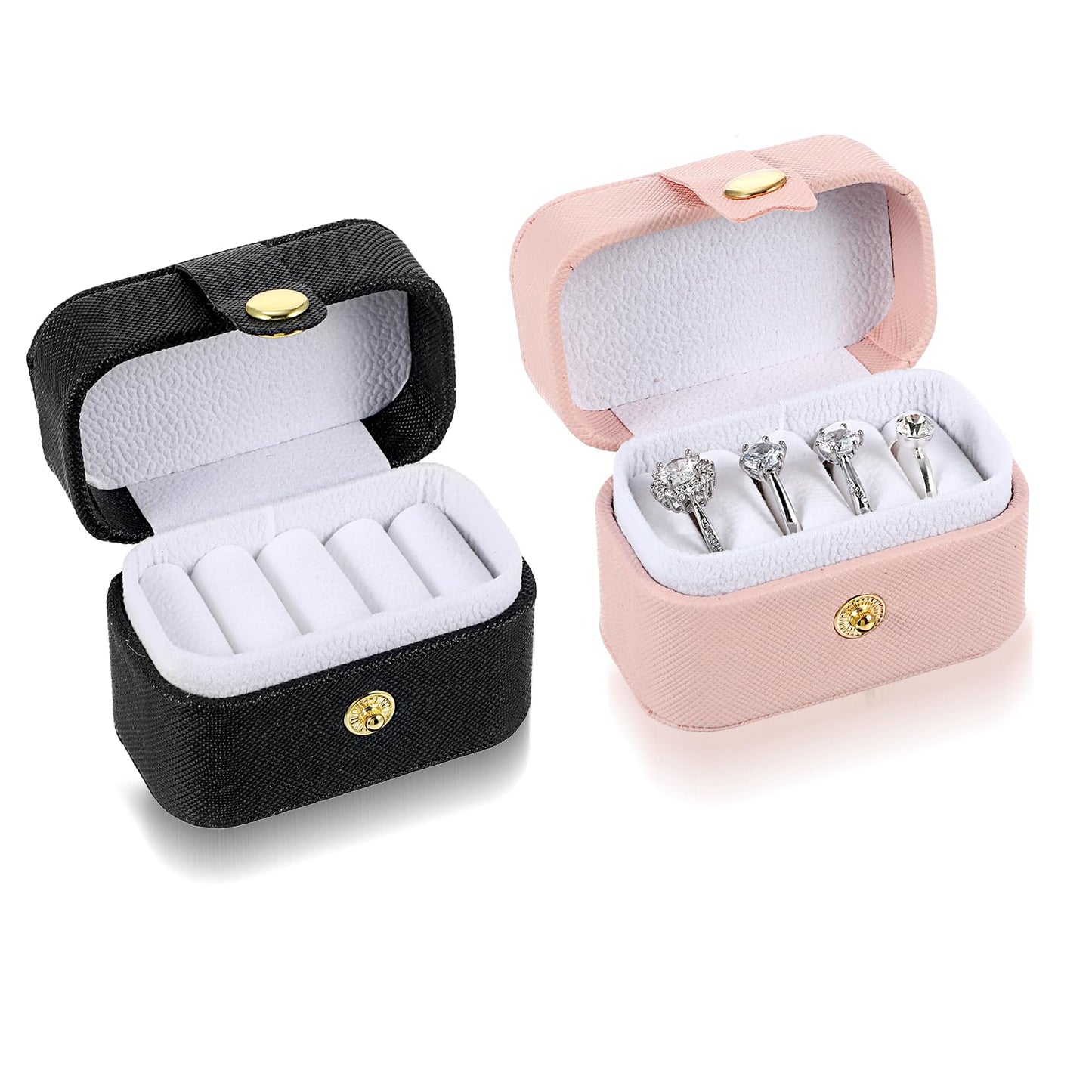 Gemoioio Mini Jewelry Travel Case (2-Pack) - Leather Jewelrys Box for Rings & Stud Earrings, Mini Portable Jewelry Box for Women, Velvet Lined Keeps Earrings Safe, Compact for Purse or Gym