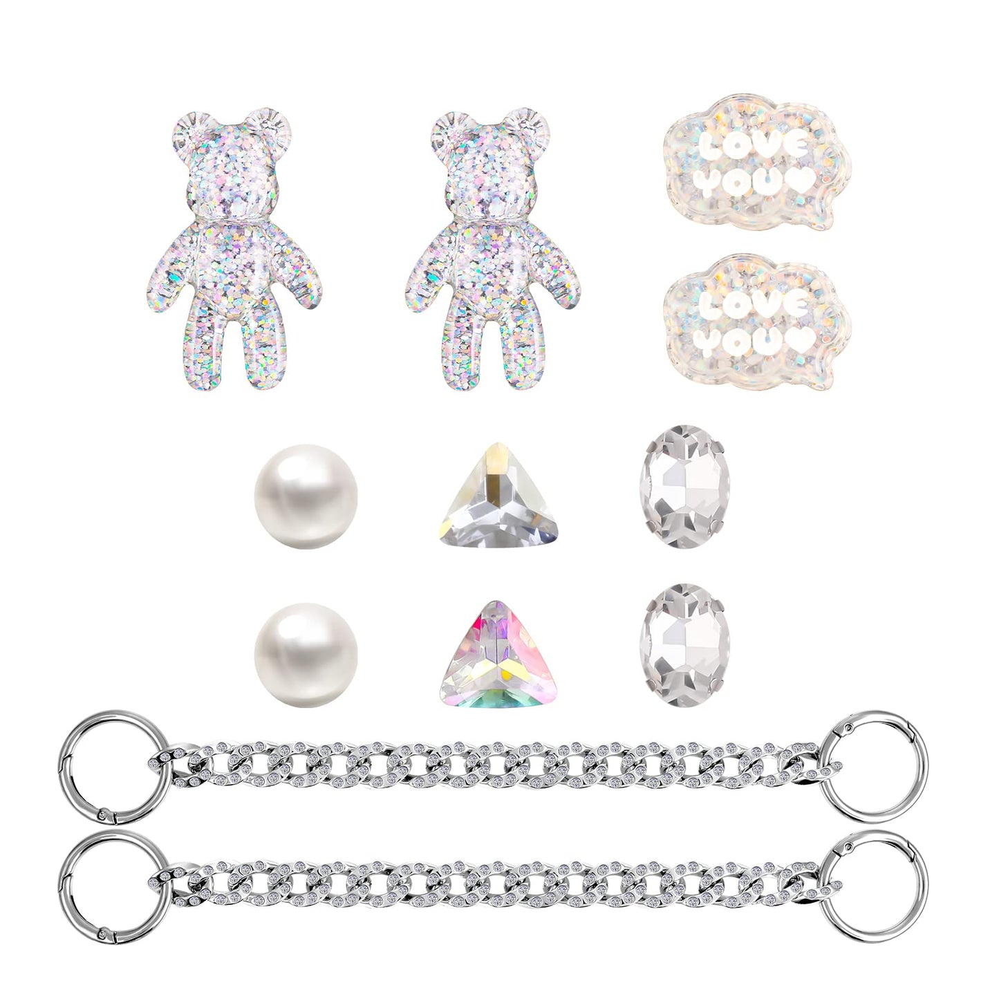 Lusofie 12Pcs Shoe Charms Women Clog Decoration Luxury Bling Shoe Charms with Rhinestones Pearl Butterfly Chain Clog Accessories for Women Girl Gifts