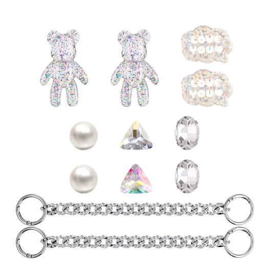 Lusofie 12Pcs Shoe Charms Women Clog Decoration Luxury Bling Shoe Charms with Rhinestones Pearl Butterfly Chain Clog Accessories for Women Girl Gifts