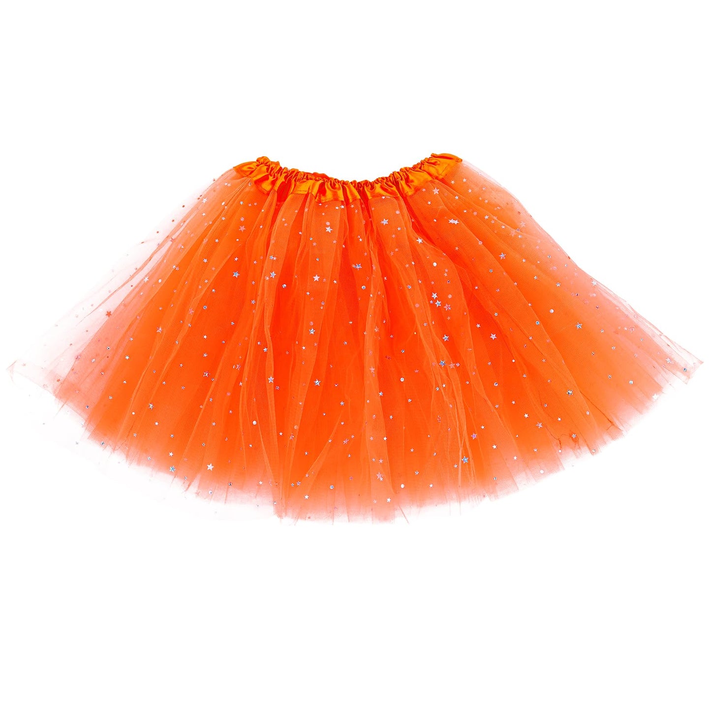 Yolev Tutu Skirts for Women Adult Elastic 3 Layered Tulle Tutu Skirt with Sequin Stars Retro 80's Festival Skirt (Orange)