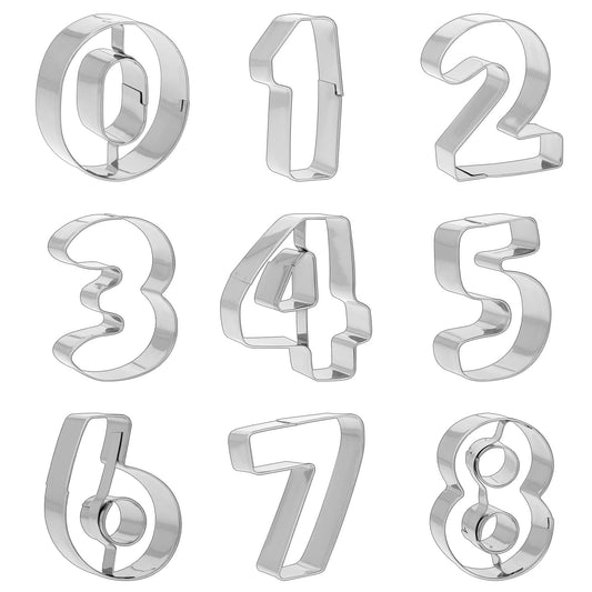 9 Piece Number Cookie Cutter Set Numbers 0 to 8 Stainless Steel Number Baking Cookie Cutter Set Suitable for Kitchen Baking Cake Decoration Dough Fondant