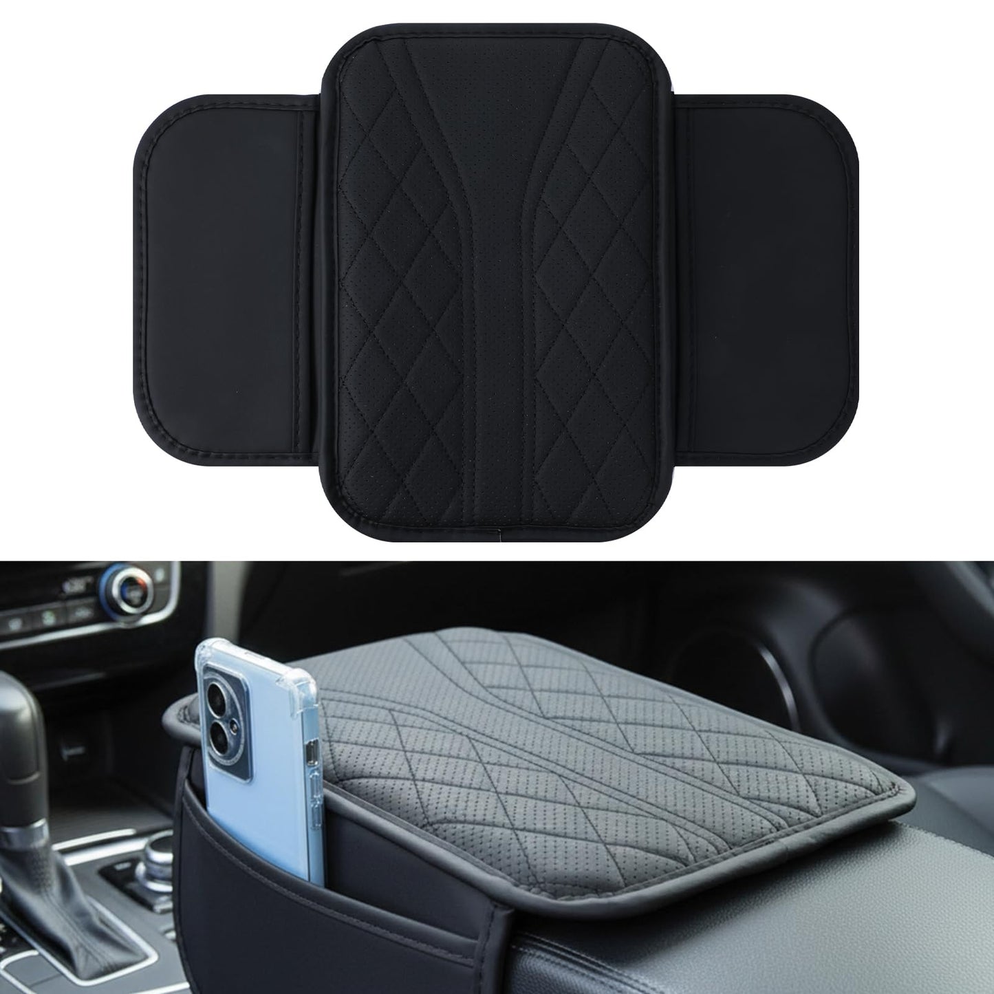 HaiFafafaing Arm Rest Cover for Car, Universal Car Center Console Cover, Leather Armrest Protector with Side Storage Bags, Vehicle Interior Accessories for Sedan SUV Truck