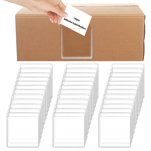 100 Pack 2. x 2.2 Inch Shelf Label Holde Acrylic Name Tag Clear Adhesive Label Pockets,r for Supermarket, Bookshelf, Library, Business, and Student Use - Long Side Open Design