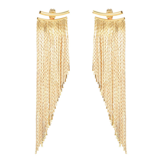 Gold Tassel Dangle Earrings for Women Dangling,Trendy Gold Tassel Earrings Anti-sensitive Sparkly Fringe Earrings Long Statement Drop & Dangle earrings for Wedding Prom Party