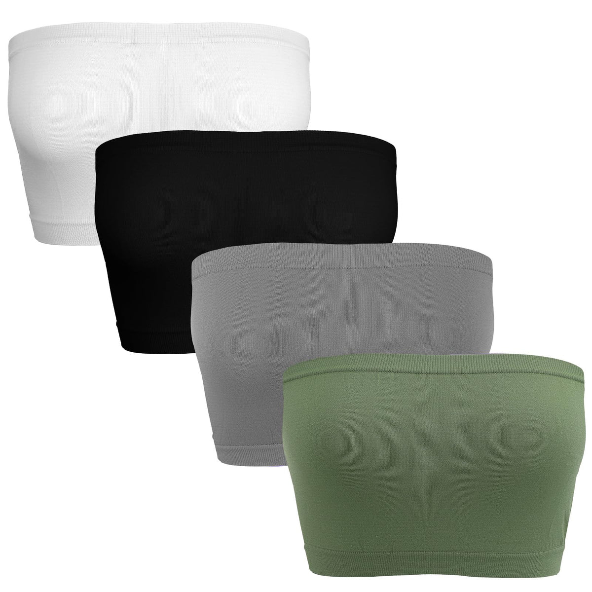 4 Pcs Women's Tube Top, Bandeau Casual Crop Top, Strapless Tank Basic Short Shirt, Black, White, Blue, Purple, One Size, Black, White, Grey, Green, S