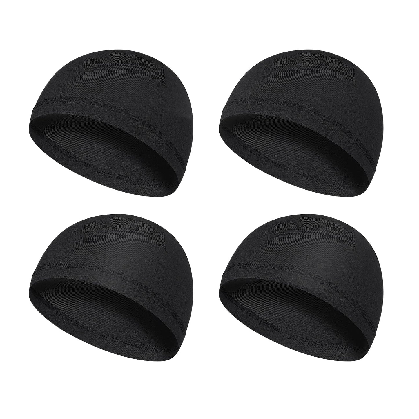 Yolev 4 Pieces Men Skull Caps Soft Cotton Beanie Sweat Wicking Helmet Liner Cycling Running Hat for Men Women Black