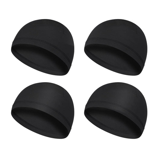 Yolev 4 Pieces Men Skull Caps Soft Cotton Beanie Sweat Wicking Helmet Liner Cycling Running Hat for Men Women Black