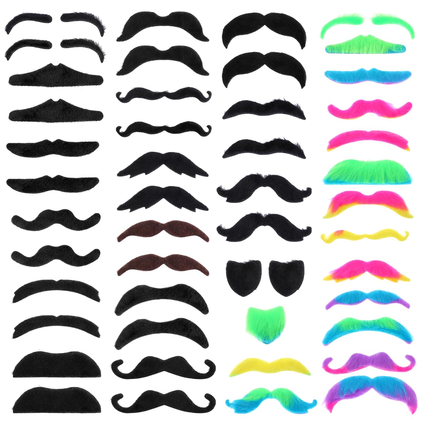 Yolev 48 Pcs Fake Mustache 16 Styles Self Adhesive Stick on Mustaches Colorful Novelty Fake Beard Stickers Old Man Costume Halloween Masquerade Party Supplies