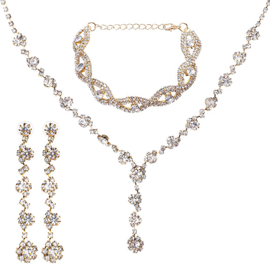 Sparkly Wedding Jewelry Sets for Bride Includes Necklace Earrings Bracelet