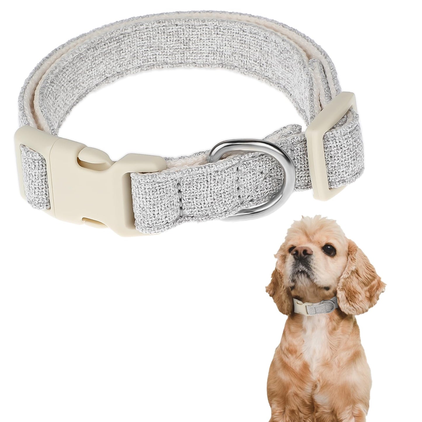 Dog Collar Adjustable Classic Dog Collars With Quick Release Buckle Eco-Friendly Natural Fabric Soft Dog Collar For All Breeds (S, light gray)