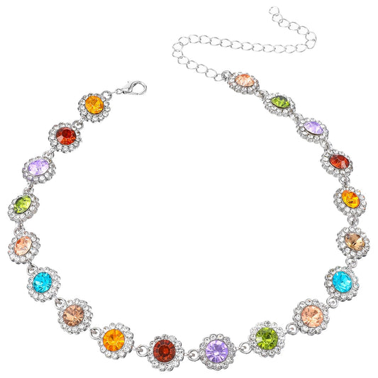 Fiyooau Crystal Colorful Necklace for Women Sparkly Beaded Rhinestone Choker Necklace Trendy Gemstone Necklaces Jewelry for Party Prom