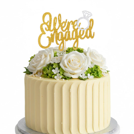 Gold Engaged Cake Topper -We're Engaged-Glitter Wedding Cake Toppers with Ring,Bridal Shower Cakes Pick Decorations for Wedding Engagement Party