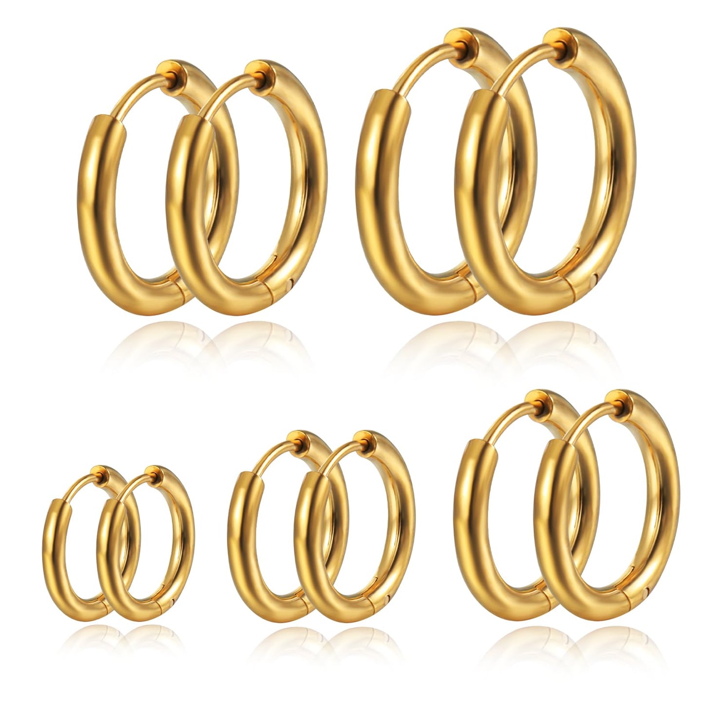 Huggie Hoop Earrings for Women 5 Pairs Stainless Steel Hypoallergenic Earrings Set 2.5mm Gold Cartilage Hoop Earring for Women Men Dainty Thick Gold Hoops 12/14/16/18/20mm