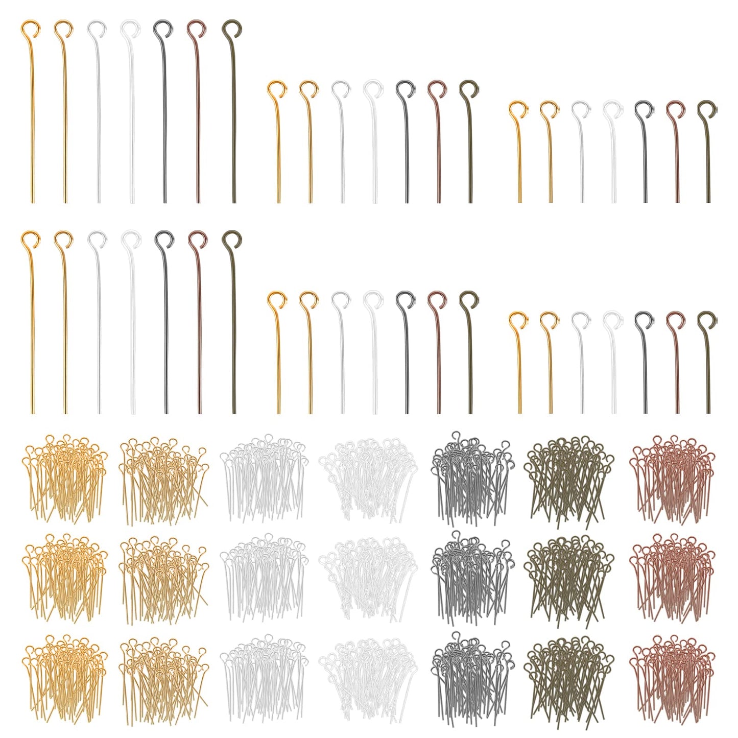 Lusofie 1400pcs Eye Pins for Jewelry Making Eye Pins Open Head Pins Mixed Eye Pins Jewelry Findings for Jewelry Making Supplies(7 Colors)