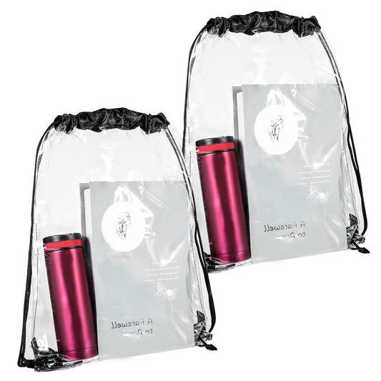 Tucnoeu 2pcs Clear Drawstring Bag,Drawstring Gym Bag,Waterproof Drawstring Backpack for Adults Children Going on Sports Outings Schools and Gymnasium Use