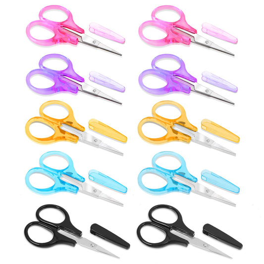 10Pcs Kids Scissors, 8.5cm*4.5cm Safety Scissors Mini Scrapbook Scissors with Cover Multifunctional Travel Scissors Precision Detail Paper Cutting (Black Pink Orange Blue Purple)