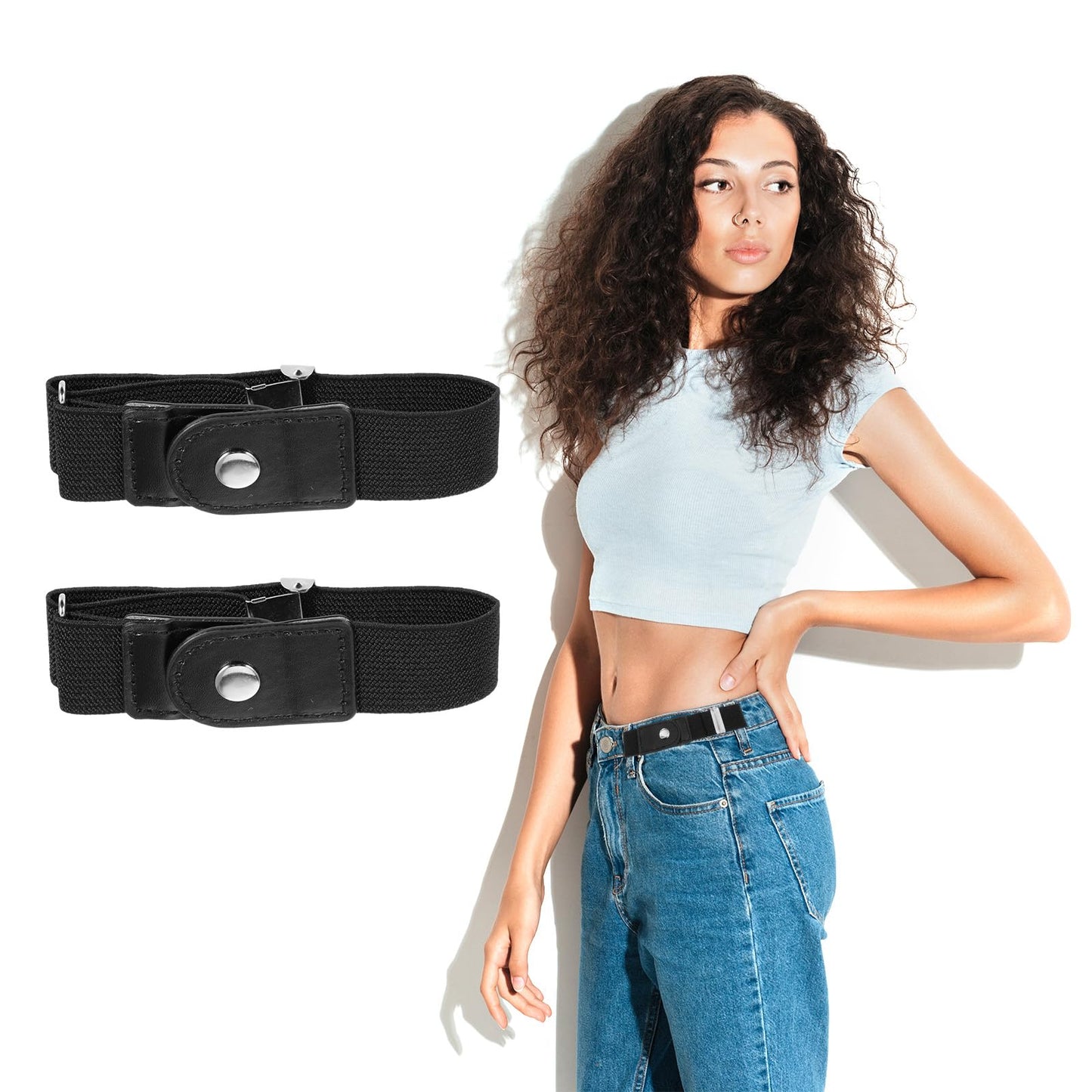 2Pcs Invisible Side Belt No Buckle Belt Women and Men,Without Buckle Elasti