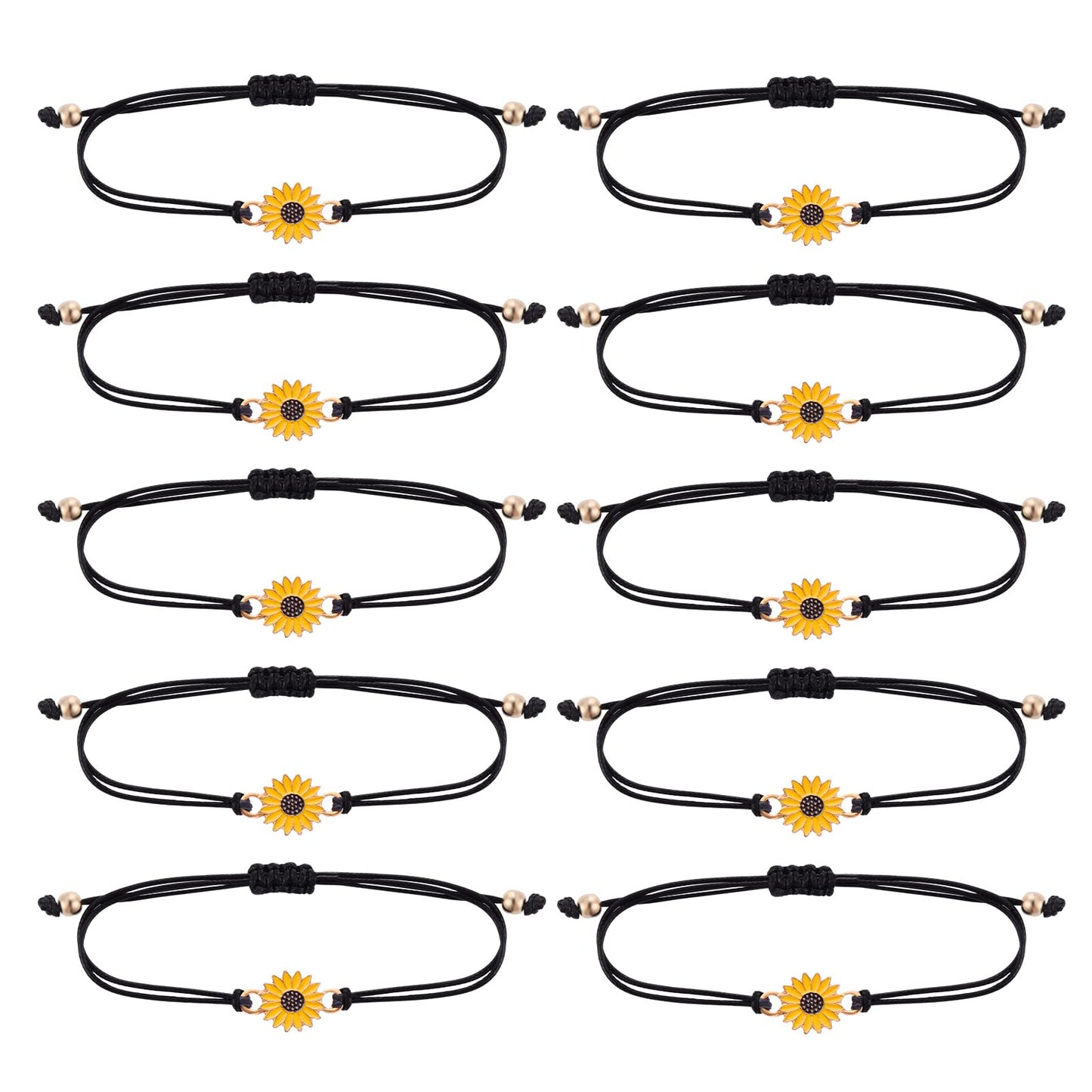 Yolev 10 Pieces Sunflower Bracelets Handmade Boho Friendship Rope Bracelets Handmade Friendship Braceletsfor Women Girls Summer Party Gift Favors