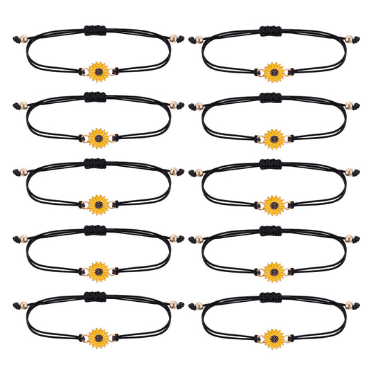 Yolev 10 Pieces Sunflower Bracelets Handmade Boho Friendship Rope Bracelets Handmade Friendship Braceletsfor Women Girls Summer Party Gift Favors