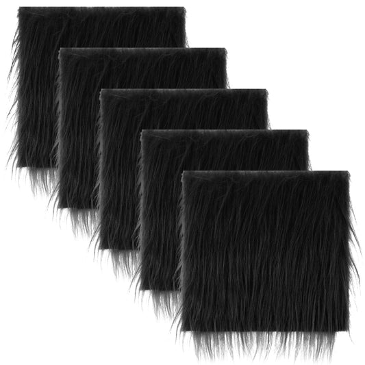 Lusofie 5Pcs Faux Fur Square Fabric 10 x 10 Inch Black Fur Fabric Shaggy Fur Patches Fabric Cuts Craft Fur for Gnomes Christmas Decors Chair Cover Seat Cushion Pad Sewing Costume