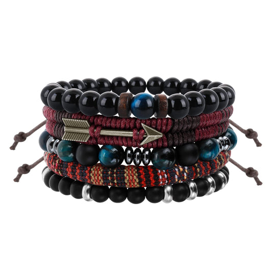 Yolev Braided Leather Bracelet Set for Men Women, Cross Charm Black Brown Wide Wristband, Woven Leather Bracelet, Ethnic Tribal Rope Wristbands Bracelets Set Adjustable