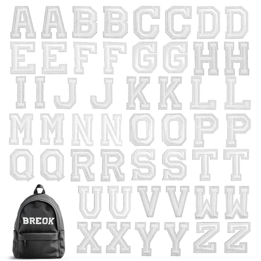 Yolev 52pcs Iron On Alphabet Patches Iron On Clothes Patches A to Z Alphabet Applique Patches Sew On Embroidery Patches White Alphabet Patches for Clothing