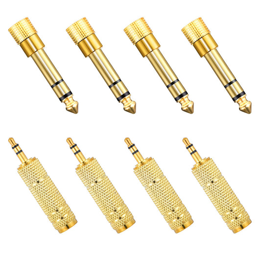 HaiFafafaing 8 Pcs Headphone Adapter, 3.5mm Male to 1/4 Female and 1/4 to 3.5mm Adapter, Gold Audio Jack Converters for Studio, Guitar, Microphone, Speaker, Hi-Fi Systems
