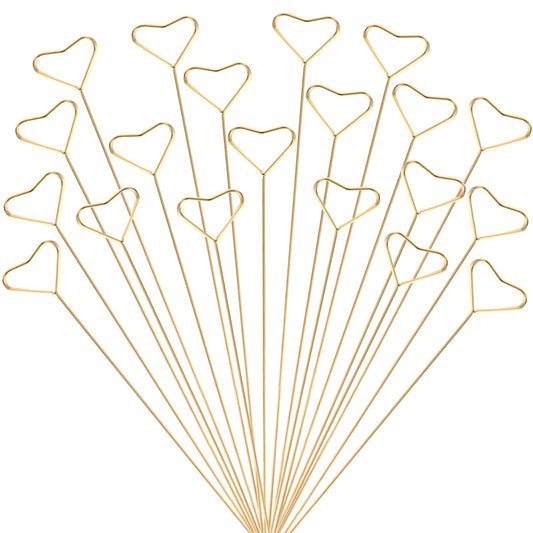 Lusofie 20Pcs Flower Stem Holder Gold Heart Shaped Floral Card Holder Picks Stick Table Card Holders Suitable for Wedding Party Bouquet Decorations