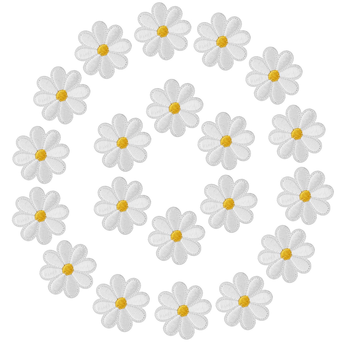 Yolev 20pcs Daisy Flower Iron on Patches for Clothing， Embroidered Repair Patches for DIY Decoration T-Shirt Backpack Hoodies Bags Clothes Arts Crafts