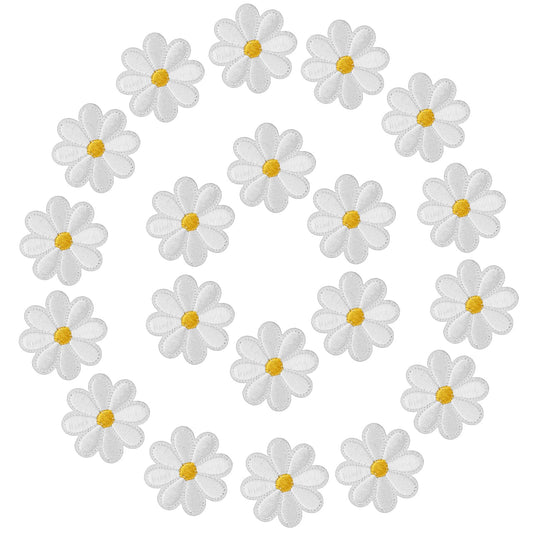 Yolev 20pcs Daisy Flower Iron on Patches for Clothing， Embroidered Repair Patches for DIY Decoration T-Shirt Backpack Hoodies Bags Clothes Arts Crafts