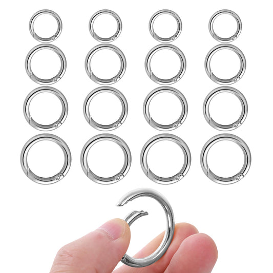 Yolev 16PCS Trigger Metal Spring O Rings Round Carabiner Clip Snap Trigger Spring Keyrings Buckle for Bag Purse Handbag Strap Craft Jewelry Making (Silver)