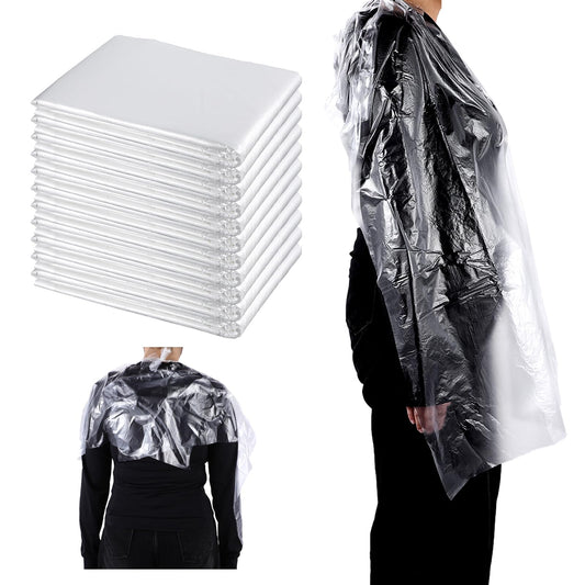 Waterproof Disposable Barber Cape 100 Pcs Disposable Hair Cutting Cape 51x43 inch Salon Capes for Barbers Beauty Salon Hair Dye Perming, Transparent, 130*110cm/51.18*43.3inch