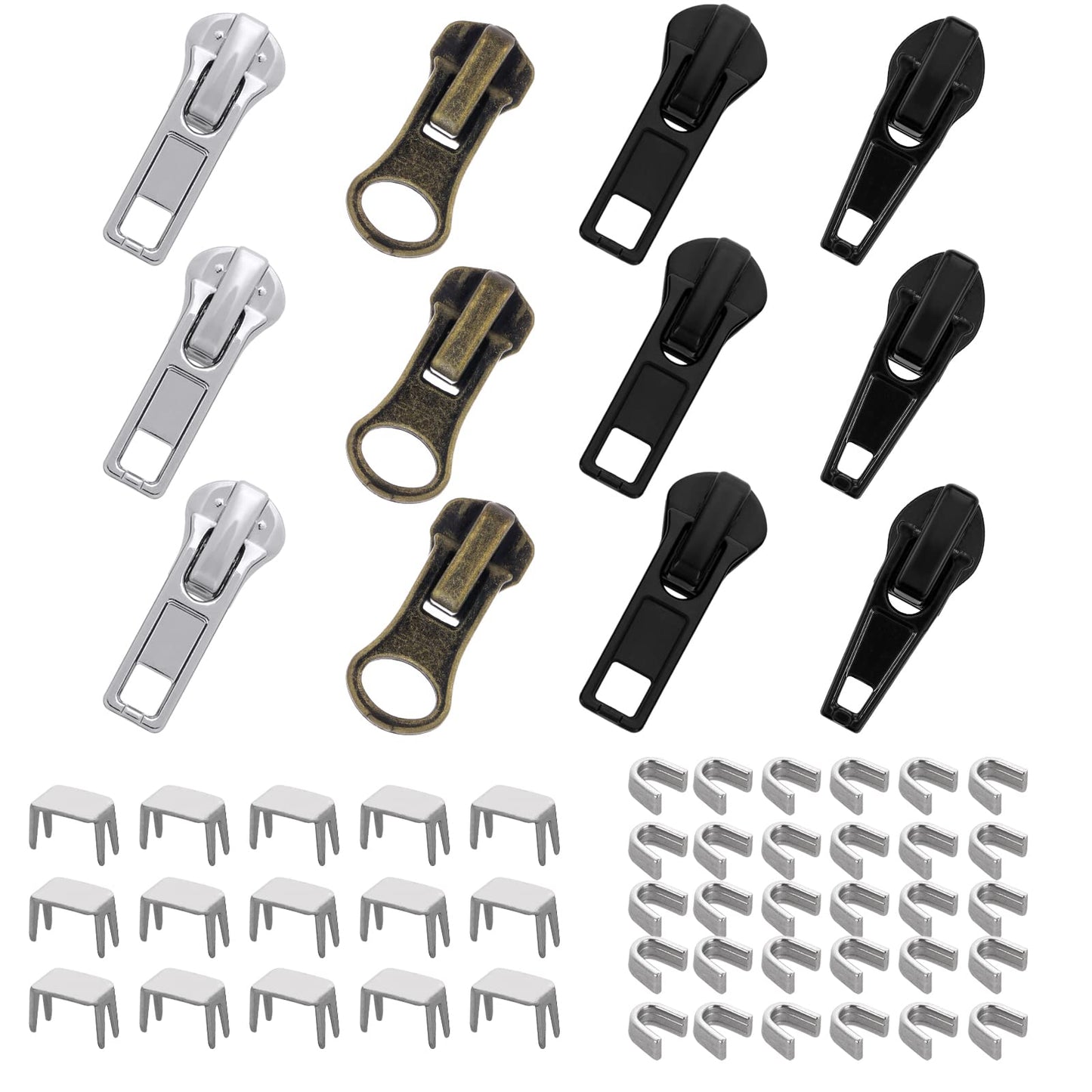 Lusofie Zipper Repair Kit,57 Pcs Metal Zipper Replacement Slider Kit,Zipper Pull Replacement fix Zip Puller for Coats Jacket,Luggage,Backpacks