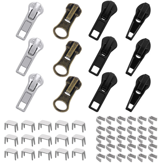 Lusofie Zipper Repair Kit,57 Pcs Metal Zipper Replacement Slider Kit,Zipper Pull Replacement fix Zip Puller for Coats Jacket,Luggage,Backpacks