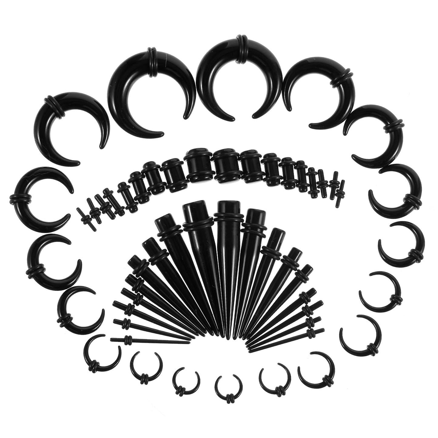 Lusofie 54Pcs Ear Stretching Kit, 14g-00g Acrylic Ear Stretcher, Piercing Taper Ear Gauges Expander Set, Black Ear Stretcher, Body Piercing Jewelry