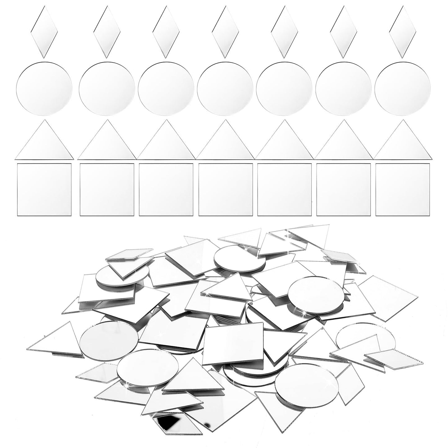 DIVINA VITAE 120Pcs Small Mirrors for Crafts 4 Shapes Mosaic Glass Pieces 1 Inch Mini Mirror Tile for DIY Crafts Home Wall Art Disco Balls Crafts
