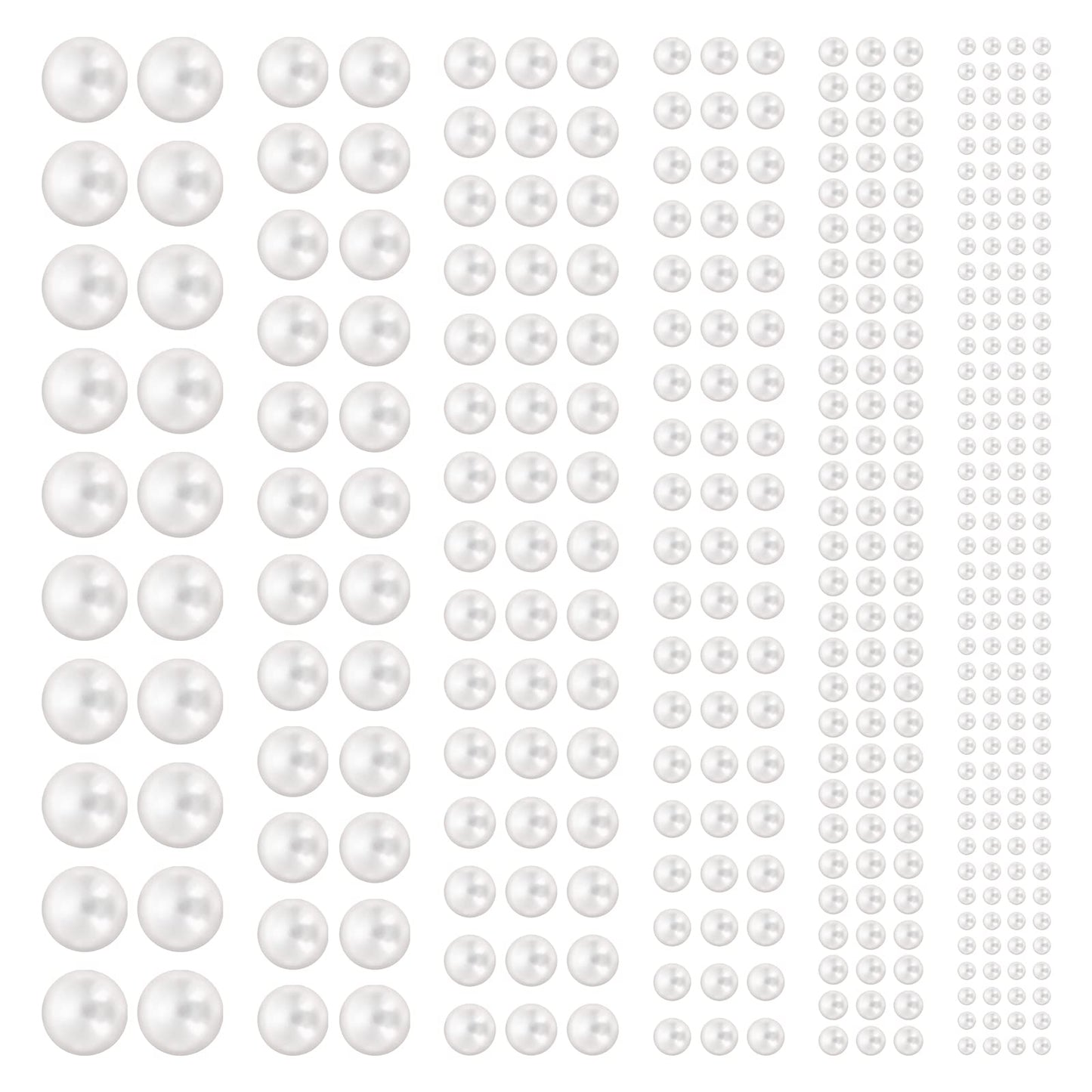 Lusofie 1980Pcs Self Adhesive Pearl Stickers White Flat Back Pearls Sticker Sheets Gem Stickers for Face Beauty Makeup Nail Art Cell Phone DIY Crafts (3mm/4mm/5mm/6mm/8mm/10mm)