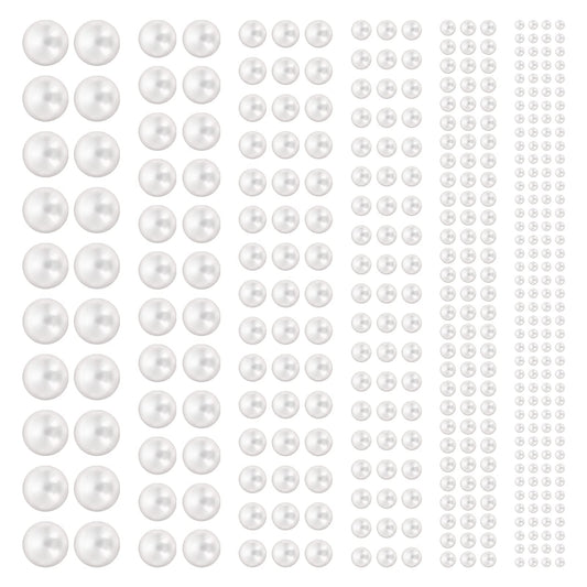 Lusofie 1980Pcs Self Adhesive Pearl Stickers White Flat Back Pearls Sticker Sheets Gem Stickers for Face Beauty Makeup Nail Art Cell Phone DIY Crafts (3mm/4mm/5mm/6mm/8mm/10mm)
