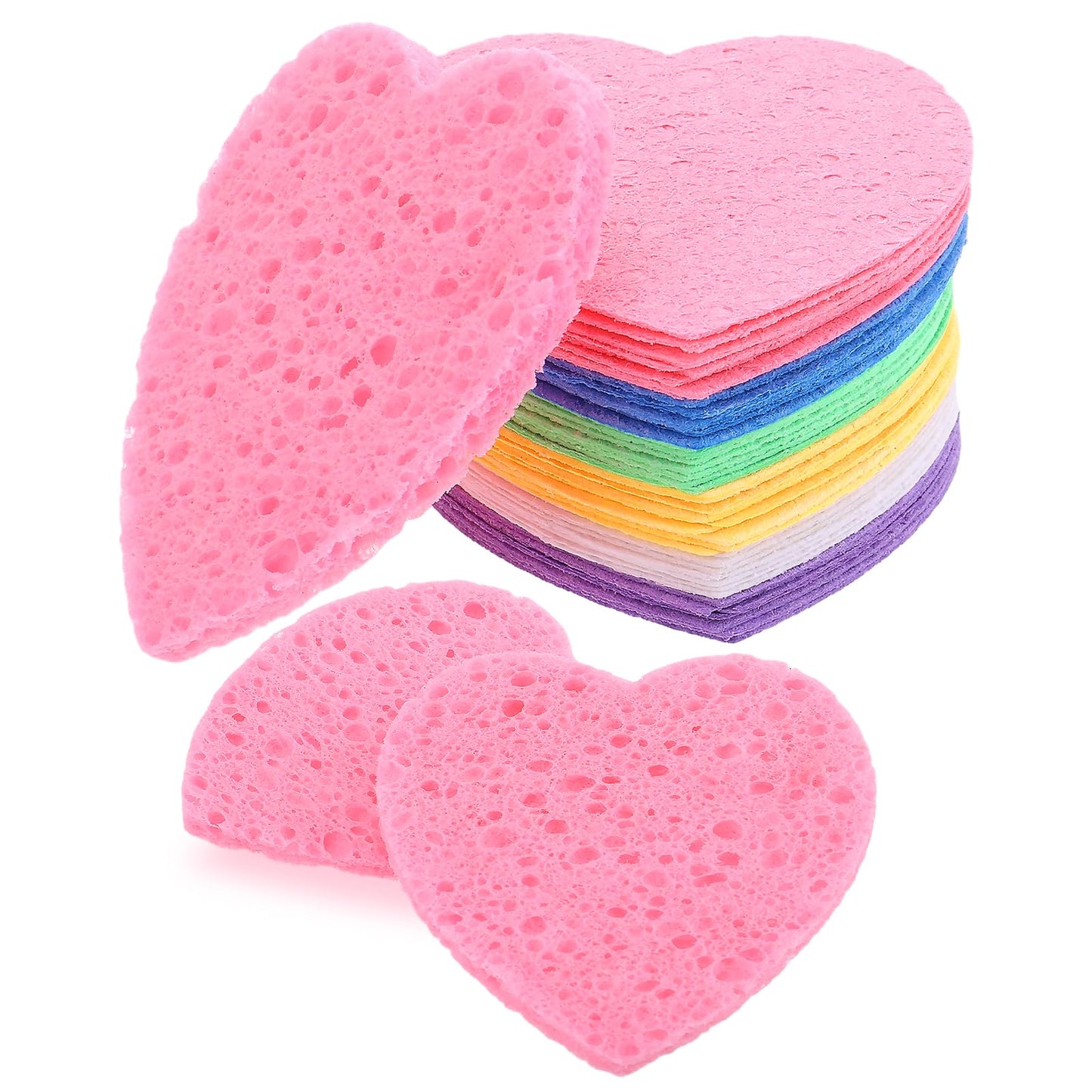 Disposable Face Sponges 60Pcs Multicolor Compressed Facial Sponges Reusable Heart Face Sponges for Cleansing and Exfoliating Esthetician Makeup Travel Removal