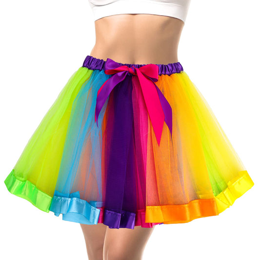 Rainbow Tutu Skirts Women's Ballet Tulle Tutu Skirt Ribbon Party Dance Skirt Runners Tutu Colorful Running Skirts for Women and Girls