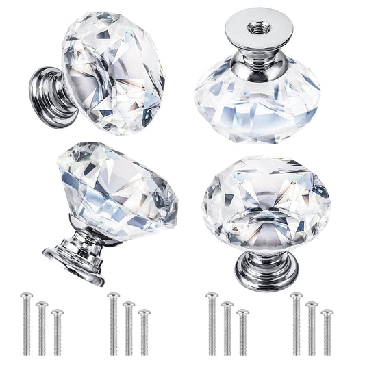 Yolev 4PCS Cabinet Knobs Drawer Handles with 3 Sizes Screws, 30mm Drawer Handles Crystal Shaped Door Knobs for Cupboards Dresser Drawers, Cabinet, Chest, Office