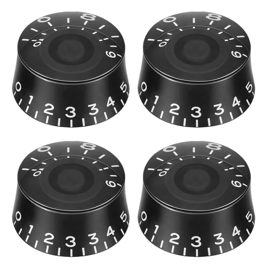 Fiyooau 4Pcs Black Electric Guitar Knobs Metric Bass Guitar Volume Knobs Top Hat Speed Tone Control Knob Replacement Parts Fit 6mm/0.24" Rotary Shaft