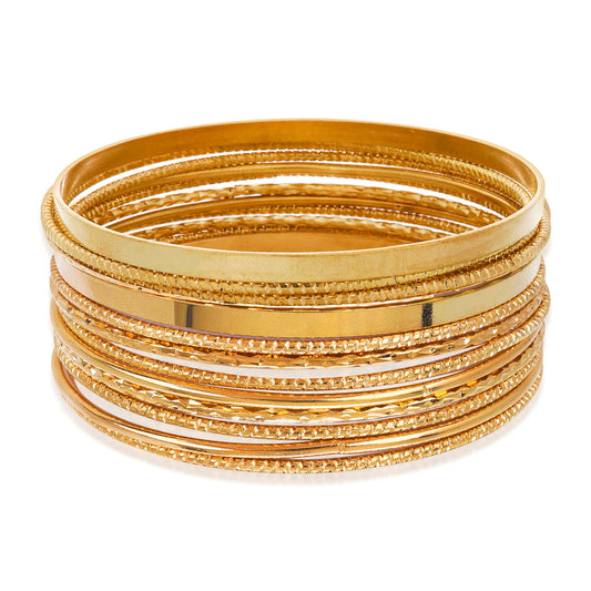 Lusofie 14Pcs Gold Boho Indian Multi Bangle Bracelet Set for Teen Girls Punk Chunky Stackable Textured Bracelets Stackable Day Bridal Wedding Party Layered Cable Smooth Bracelets